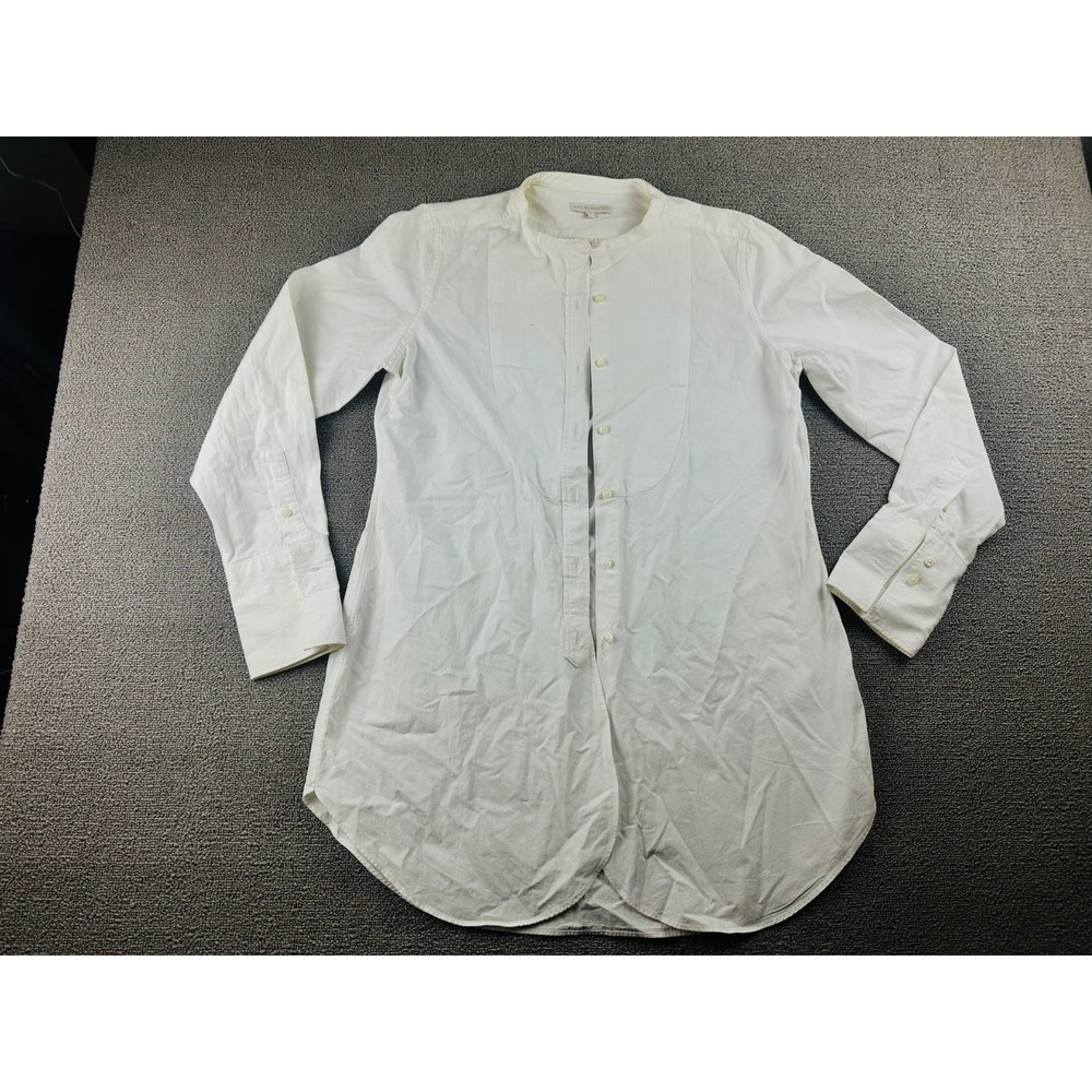 Ann Mashburn Tunic Shirt Women M White Band Collar Relaxed Cotton Poplin Preppy